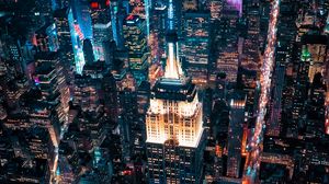 Preview wallpaper night city, buildings, aerial view, metropolis, lights, dark