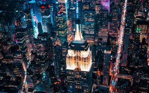 Preview wallpaper night city, buildings, aerial view, metropolis, lights, dark