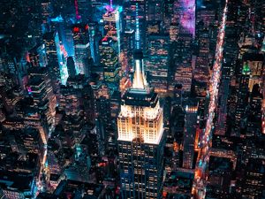 Preview wallpaper night city, buildings, aerial view, metropolis, lights, dark