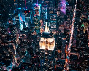 Preview wallpaper night city, buildings, aerial view, metropolis, lights, dark