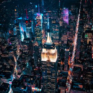 Preview wallpaper night city, buildings, aerial view, metropolis, lights, dark