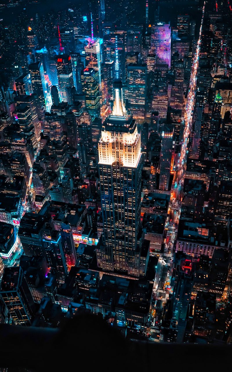 Download wallpaper 800x1280 night city, buildings, aerial view ...