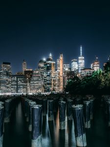 Preview wallpaper night city, buildings, architecture, lights, river