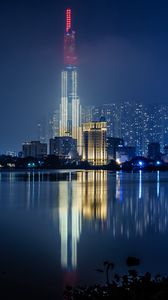 Preview wallpaper night city, buildings, architecture, water, reflection