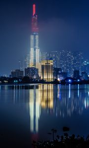 Preview wallpaper night city, buildings, architecture, water, reflection