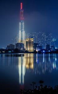 Preview wallpaper night city, buildings, architecture, water, reflection