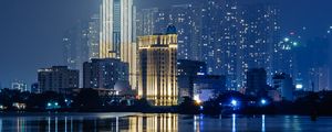 Preview wallpaper night city, buildings, architecture, water, reflection