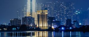 Preview wallpaper night city, buildings, architecture, water, reflection