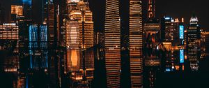 Preview wallpaper night city, buildings, architecture, dark, reflection