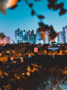 Preview wallpaper night city, buildings, architecture, lights, panorama