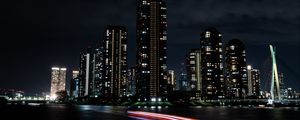 Preview wallpaper night city, buildings, architecture, lights, dark, coast