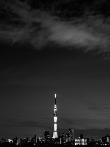 Preview wallpaper night city, buildings, architecture, panorama, dark, bw
