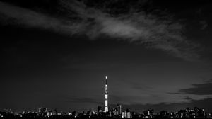 Preview wallpaper night city, buildings, architecture, panorama, dark, bw