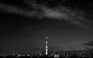 Preview wallpaper night city, buildings, architecture, panorama, dark, bw