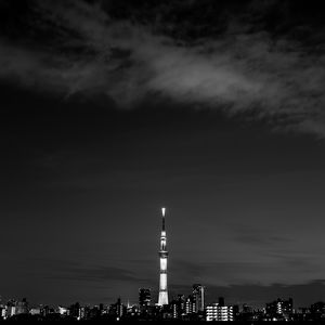 Preview wallpaper night city, buildings, architecture, panorama, dark, bw