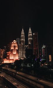 Preview wallpaper night city, buildings, architecture, kuala lumpur, malaysia