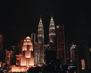 Preview wallpaper night city, buildings, architecture, kuala lumpur, malaysia