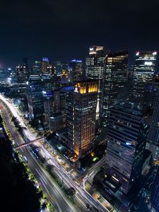Preview wallpaper night city, buildings, architecture, lights, road