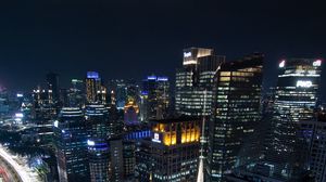 Preview wallpaper night city, buildings, architecture, lights, road