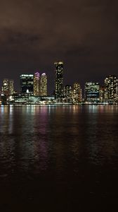 Preview wallpaper night city, buildings, architecture, water, lights