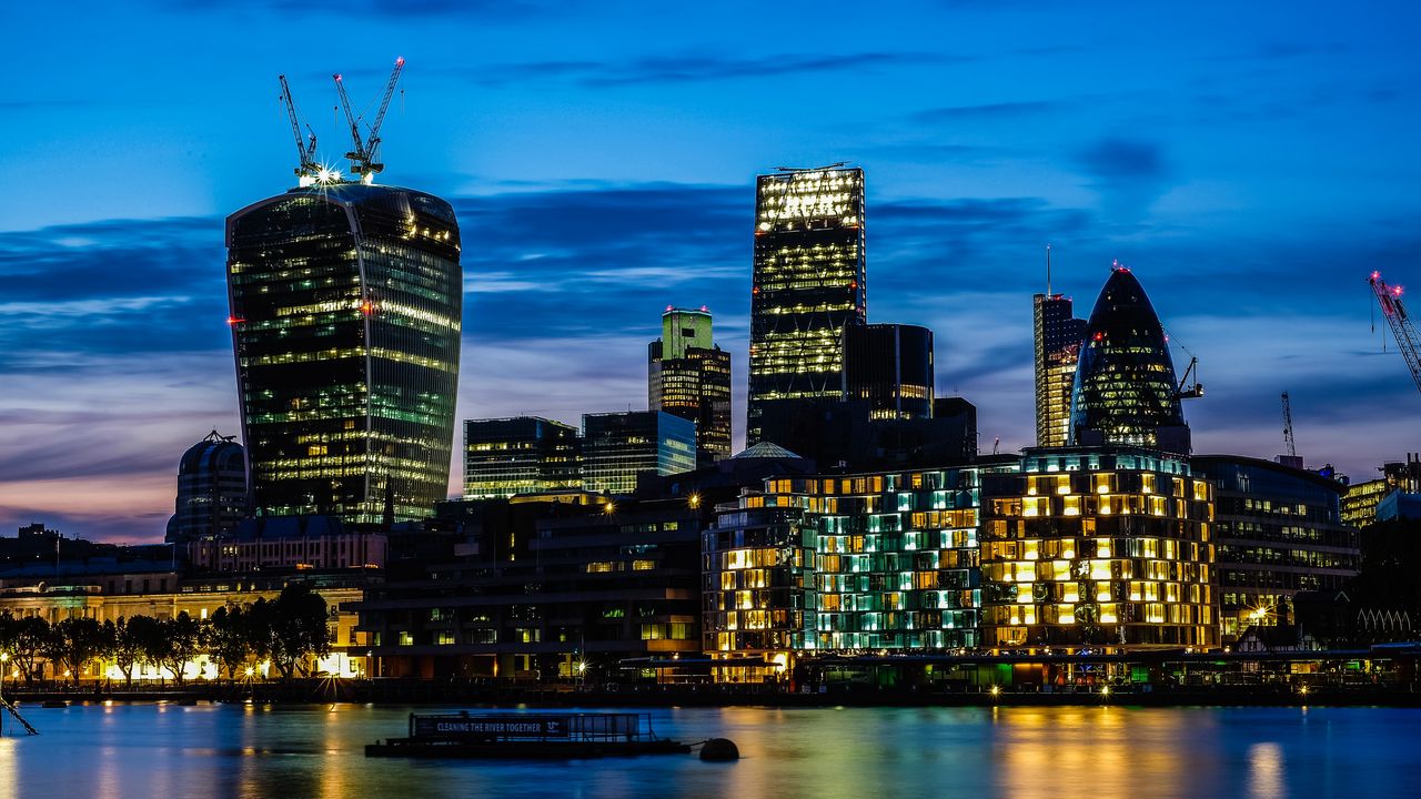 Wallpaper night city, buildings, architecture, river