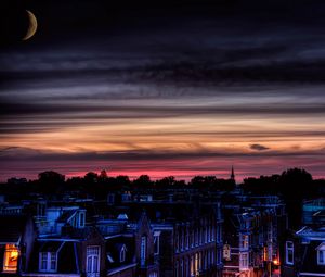 Preview wallpaper night city, buildings, architecture, moon