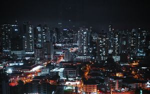 Preview wallpaper night city, buildings, architecture, lights, road, dark