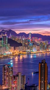 Preview wallpaper night city, buildings, architecture, sea, lights