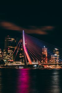 Preview wallpaper night city, buildings, bridge, dark, lights, coast