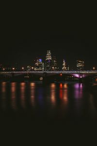 Preview wallpaper night city, buildings, bridge, dark, water, reflection