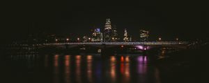 Preview wallpaper night city, buildings, bridge, dark, water, reflection