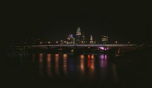 Preview wallpaper night city, buildings, bridge, dark, water, reflection
