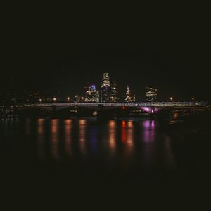 Preview wallpaper night city, buildings, bridge, dark, water, reflection