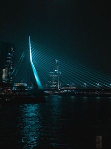 Preview wallpaper night city, buildings, bridge, water, dark