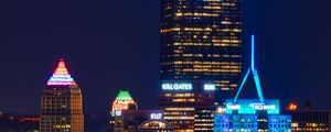 Preview wallpaper night city, buildings, bridge, river, lights, reflection