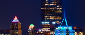 Preview wallpaper night city, buildings, bridge, river, lights, reflection