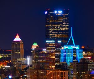 Preview wallpaper night city, buildings, bridge, river, lights, reflection