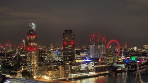Preview wallpaper night city, buildings, bridge, lights, glow