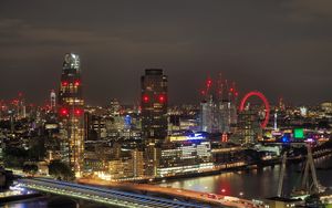 Preview wallpaper night city, buildings, bridge, lights, glow