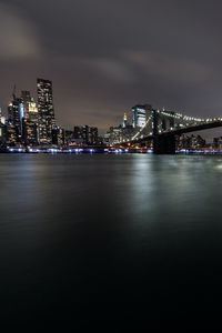 Preview wallpaper night city, buildings, bridge, river, lights, glow