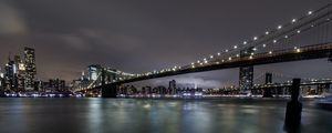 Preview wallpaper night city, buildings, bridge, river, lights, glow