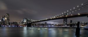 Preview wallpaper night city, buildings, bridge, river, lights, glow