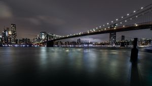 Preview wallpaper night city, buildings, bridge, river, lights, glow