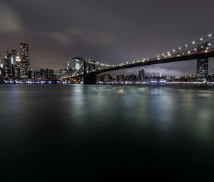 Preview wallpaper night city, buildings, bridge, river, lights, glow