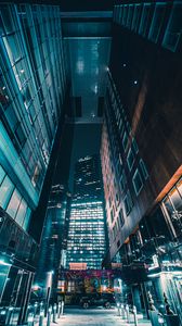 Preview wallpaper night city, buildings, car, glow