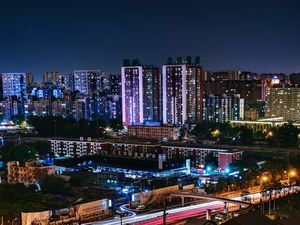 Preview wallpaper night city, buildings, city lights, beijing, china