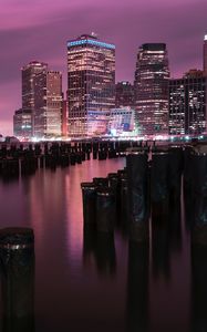 Preview wallpaper night city, buildings, coast, city lights, usa