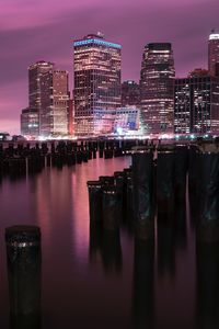 Preview wallpaper night city, buildings, coast, city lights, usa