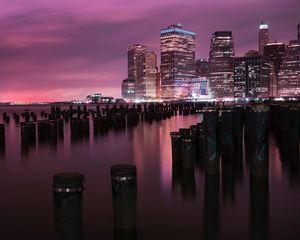 Preview wallpaper night city, buildings, coast, city lights, usa