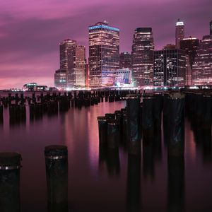 Preview wallpaper night city, buildings, coast, city lights, usa